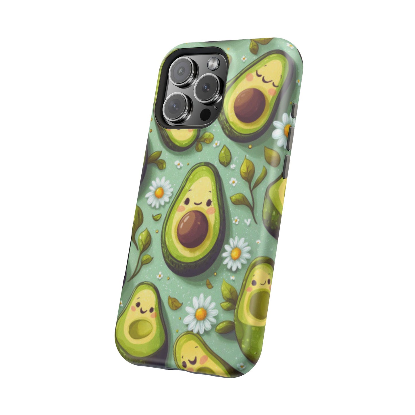 Cute Avocado MagSafe iPhone Case – Adorable Kawaii Avocados with Daisies, Shock-Resistant