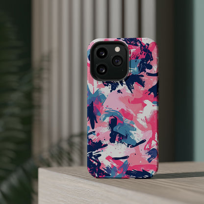 Vibrant Pink & Navy Abstract Splash – MagSafe iPhone Case