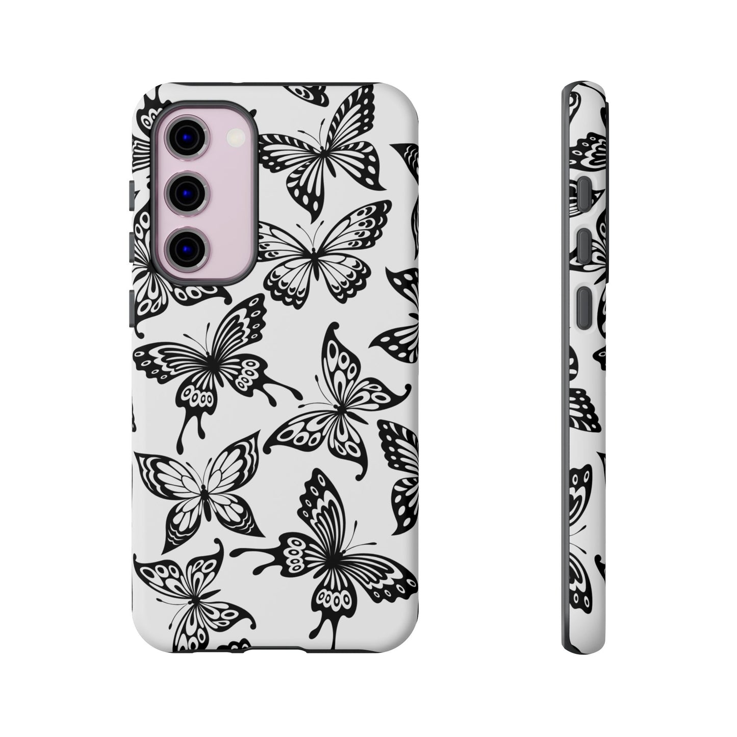 Monochrome Butterfly Pattern Samsung Galaxy  Case – Dual-Layer Protection with Matte Finish