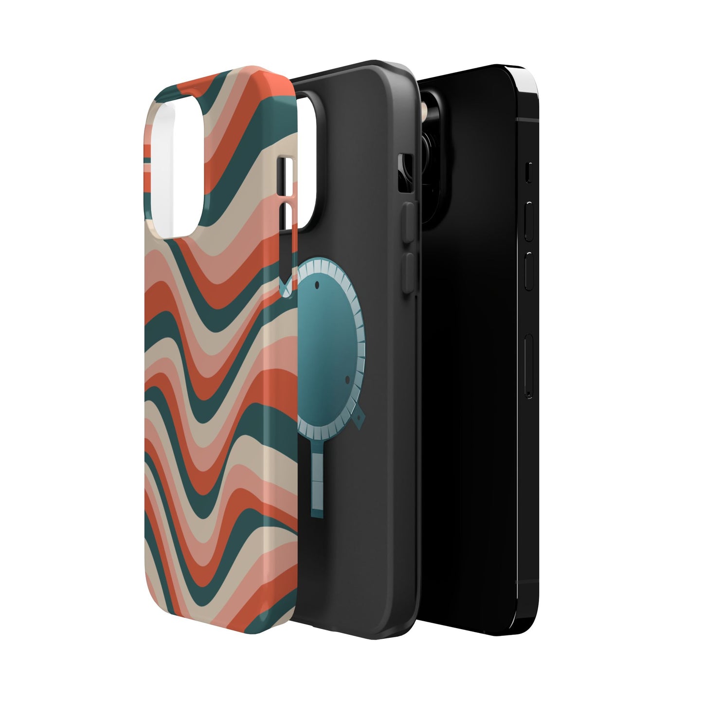 Groovy Waves MagSafe iPhone Case – Retro 70s-Inspired Stripes in Coral, Cream, and Teal