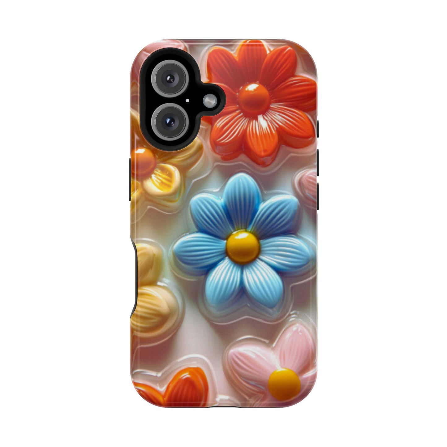 Glossy Retro Flower MagSafe iPhone Case – Colorful 3D Floral Design, Durable Protection