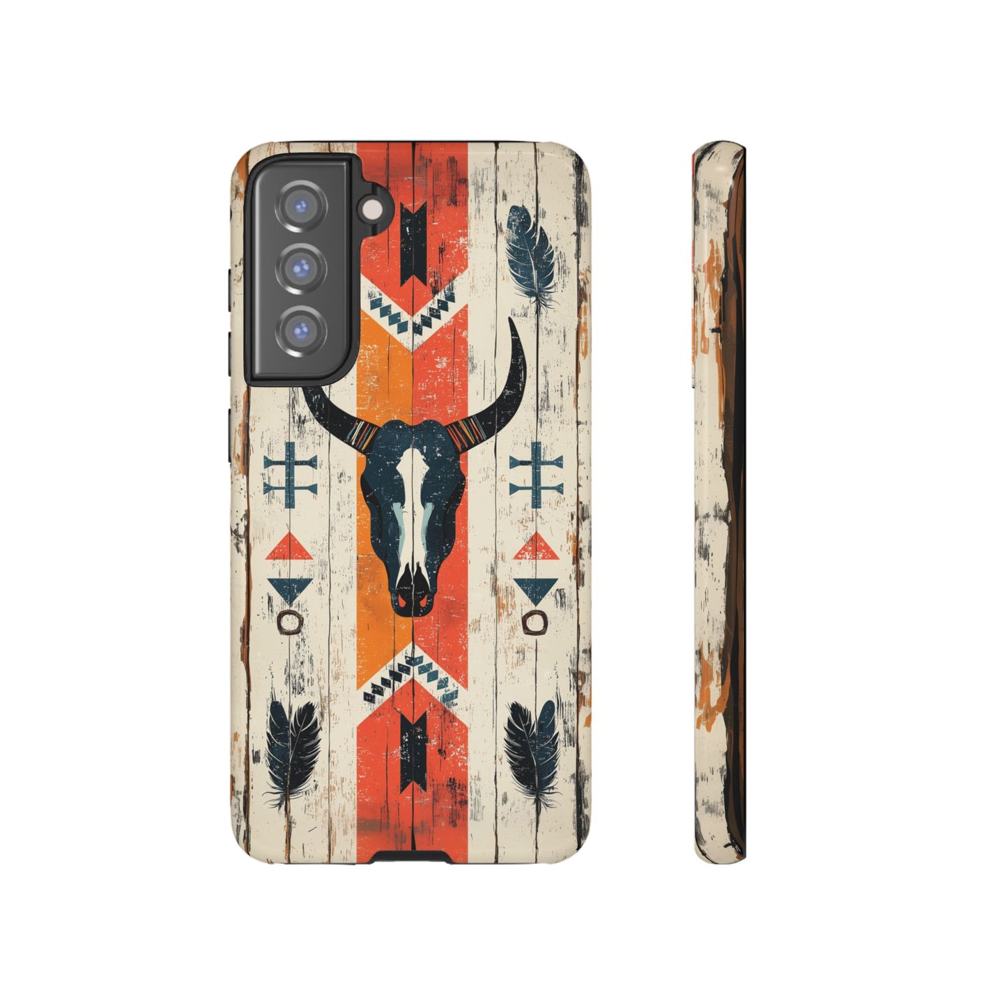 Rustic Western Bull Skull Tough Samsung Galaxy Case – Distressed Wood Design, Dual-Layer Protection