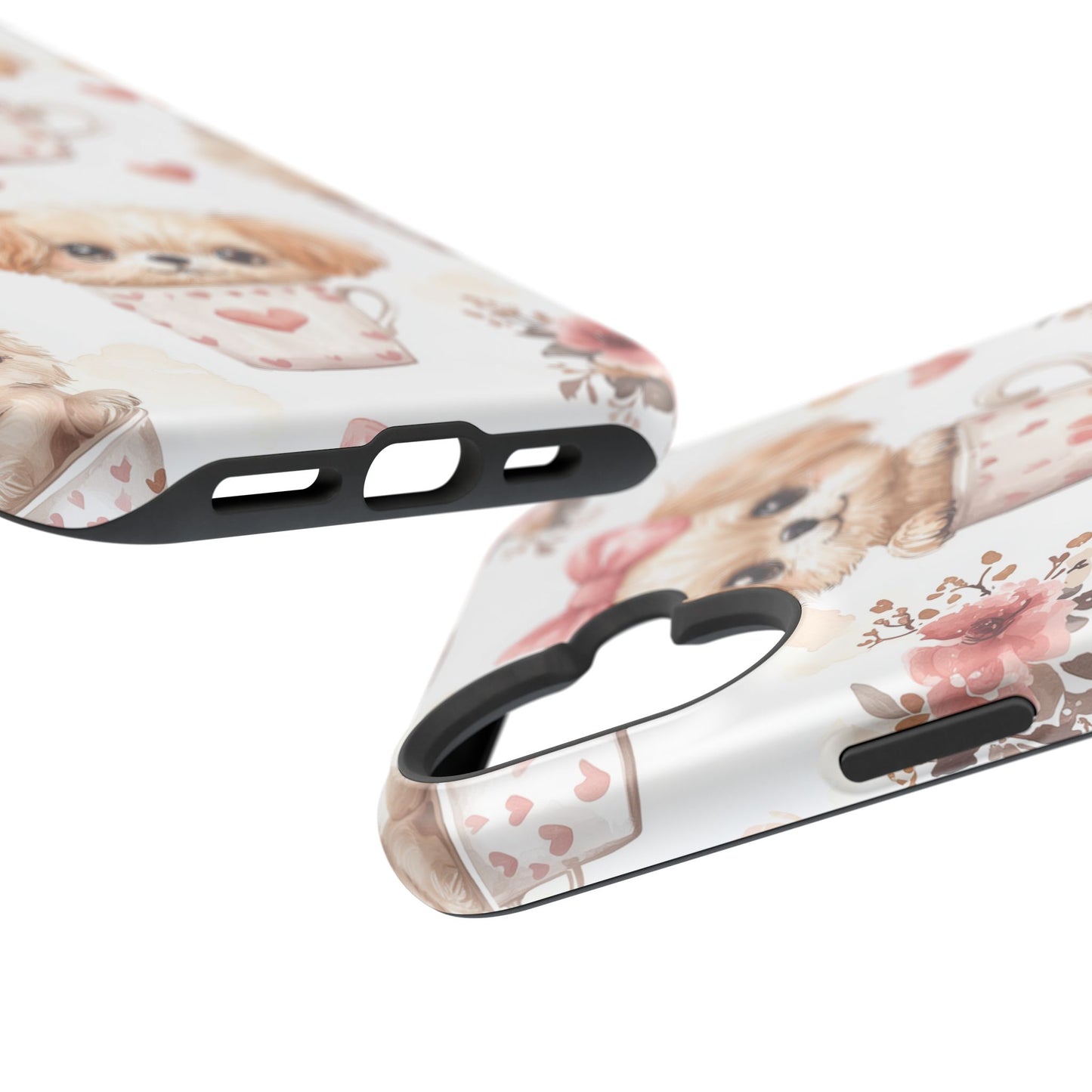 Cute Puppies in Heart MagSafe iPhone Case – Adorable Dog & Floral Design, Shockproof & Slim