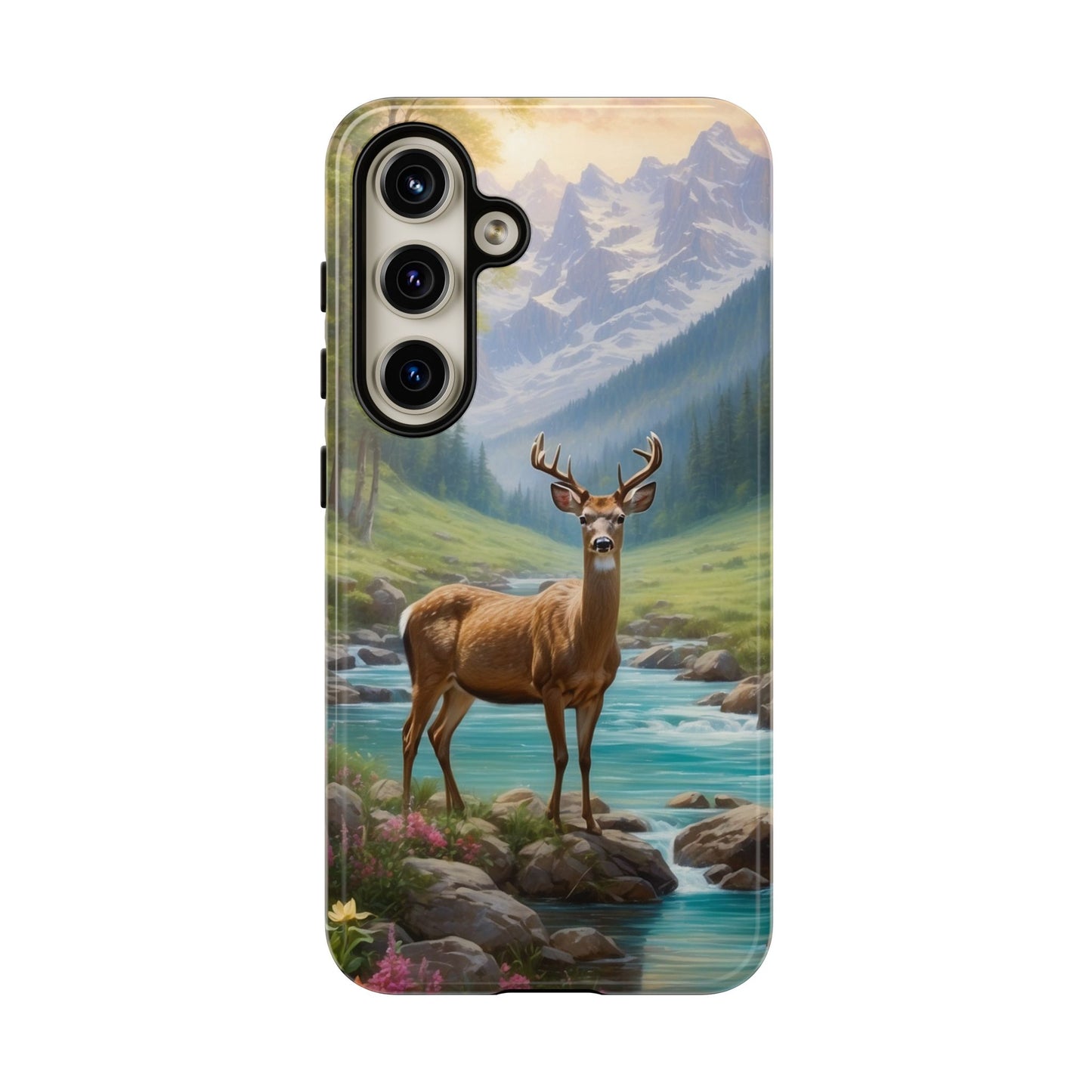 Alpine Serenity – Stag in Mountain Bliss Samsung Galaxy Phone Case