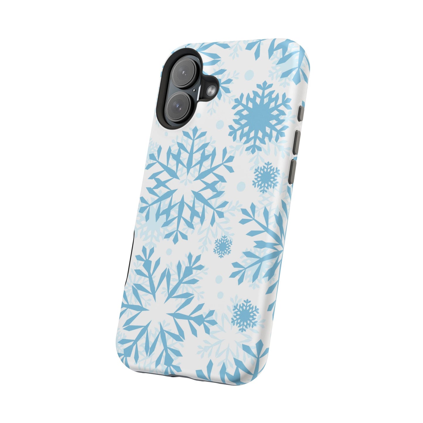 Frosty Blue Snowflakes MagSafe iPhone Case – Shockproof, Smooth Matte Finish, Dual-Layer Design