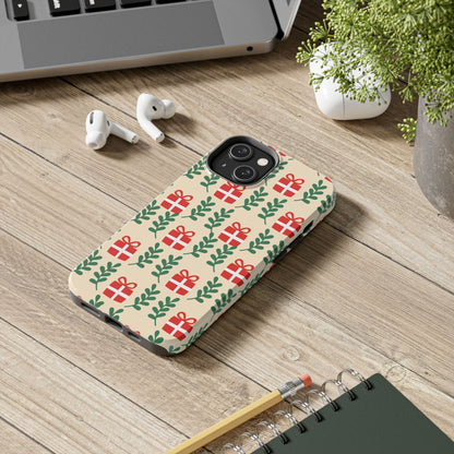 iPhone Case: Holiday Cheer – Red Gifts & Green Leaves