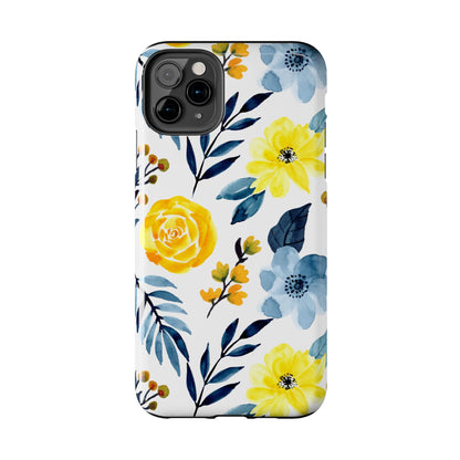 Golden Yellow & Sky Blue Floral – Watercolor Botanical iPhone Case