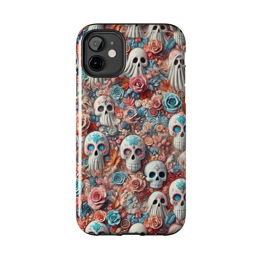 Day of the Dead Floral Skull iPhone Case - Colorful Protective Cover - Halloween Spooky Autumn Case