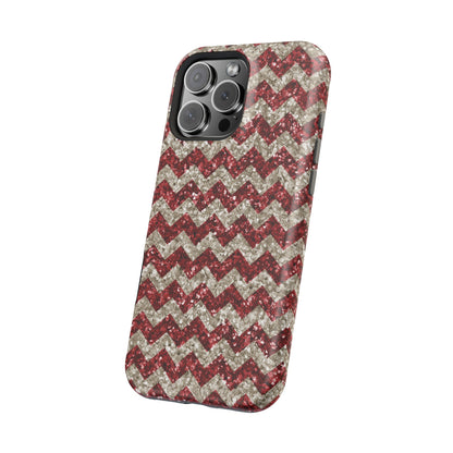 Sparkling Red & White Chevron – Glitter Illusion MagSafe iPhone Case