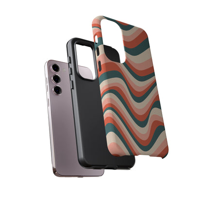 Groovy Waves Samsung Galaxy Case – Retro 70s-Inspired Stripes in Coral, Cream, and Teal