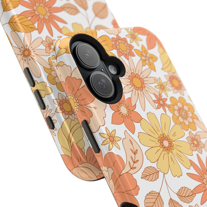 Vintage Floral Bloom MagSafe iPhone Case – Warm Orange & Yellow Retro Flower Design with Matte Finish