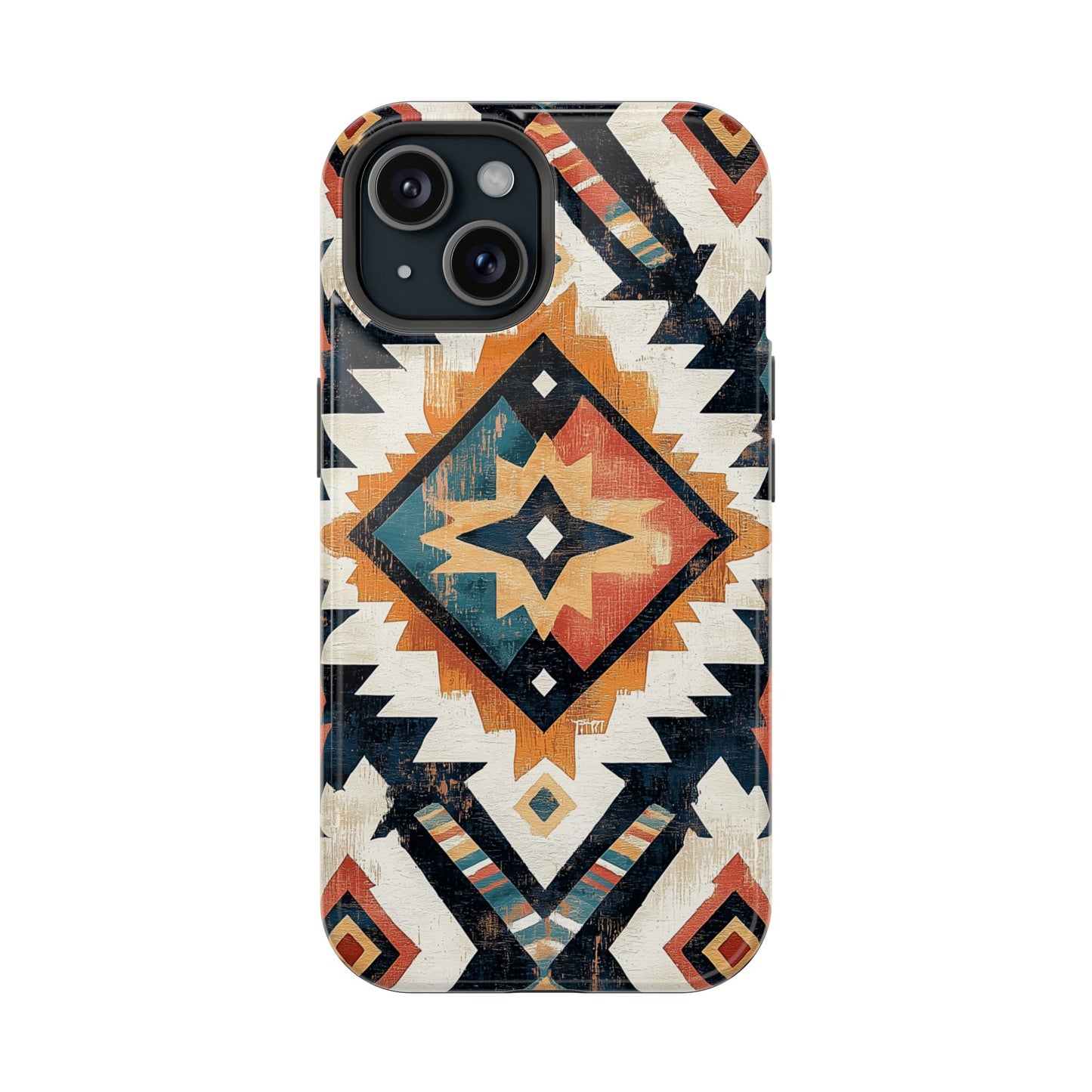 Vintage Southwestern Diamond Tough MagSafe iPhone Case – Rustic Tribal Design, Dual-Layer Protection