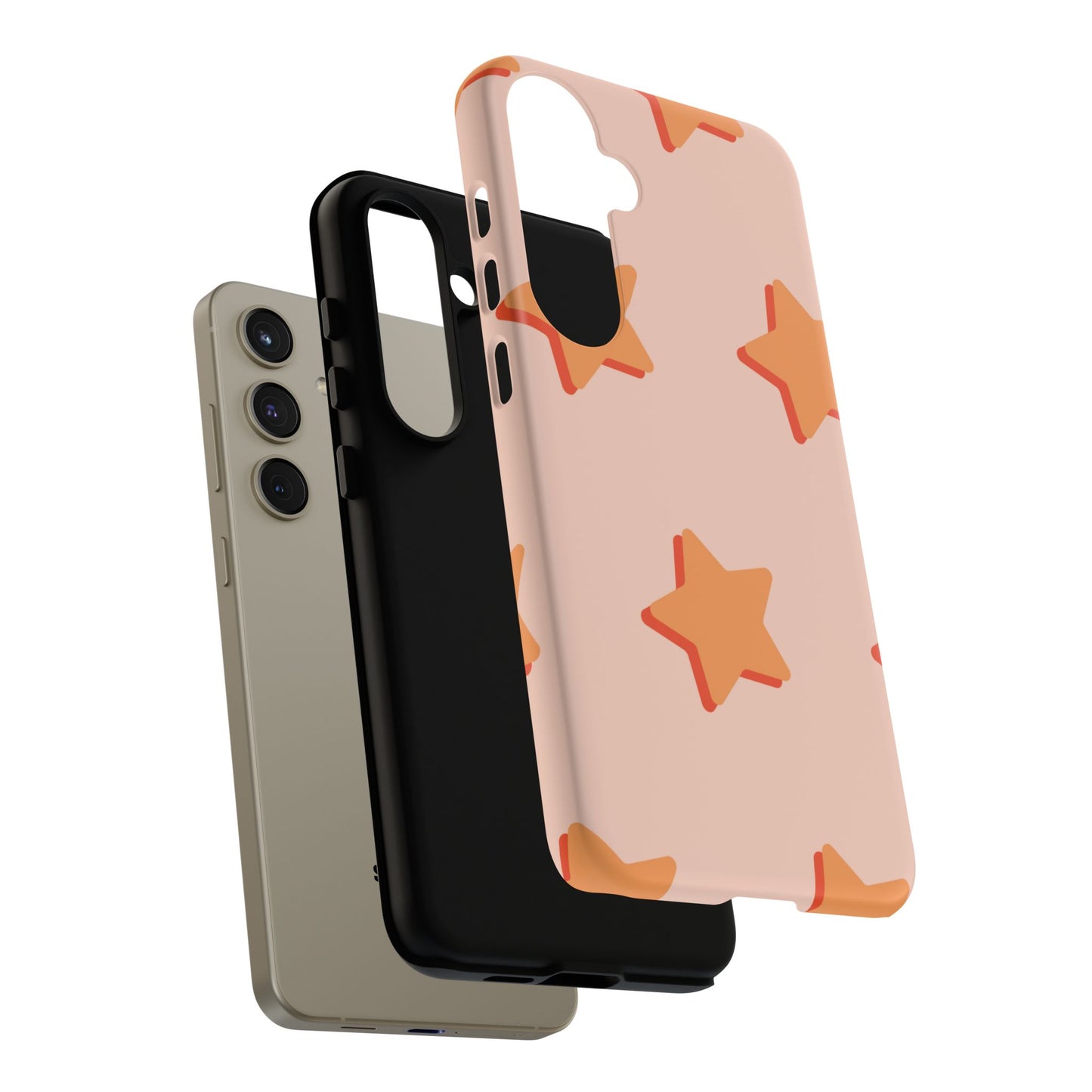 Retro Orange Stars Samsung Galaxy Case – Shock-Resistant, Smooth Matte Finish, Dual-Layer Design