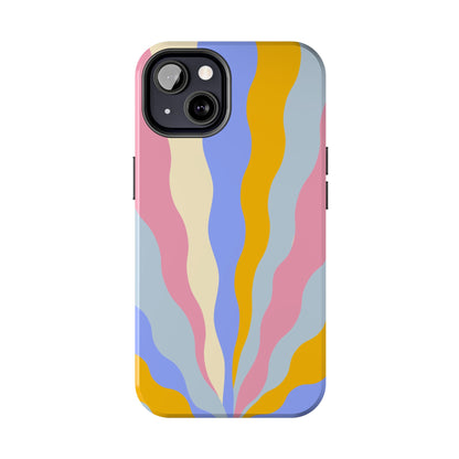 Pastel Radiance iPhone Case – 70s-Inspired Dual-Layer Design with Wavy Sunburst Pattern