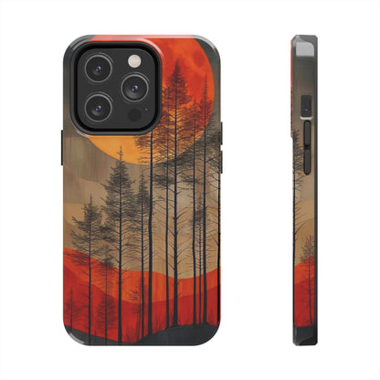 Moody Forest Moonrise iPhone Case – Dark Landscape Design, Dual-Layer Protection