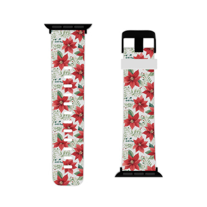 Festive Poinsettia Holiday Pattern Apple Watch Band