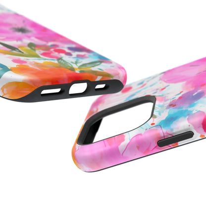 Color Splash Pink & Orange Watercolor Floral - MagSafe iPhone Case