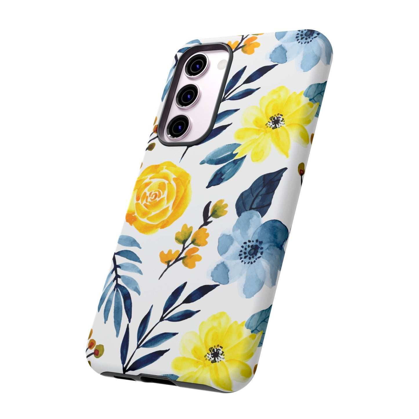 Golden Yellow & Sky Blue Floral – Watercolor Botanical Samsung Galaxy Case