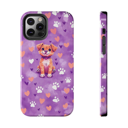 Cute Puppy iPhone Case - Adorable Pet Design with Hearts & Paw Prints, Protective Cover