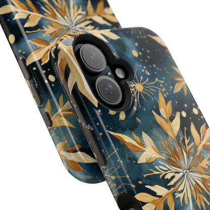 Gold Floral Snowflakes on Midnight Blue - MagSafe iPhone Series Case