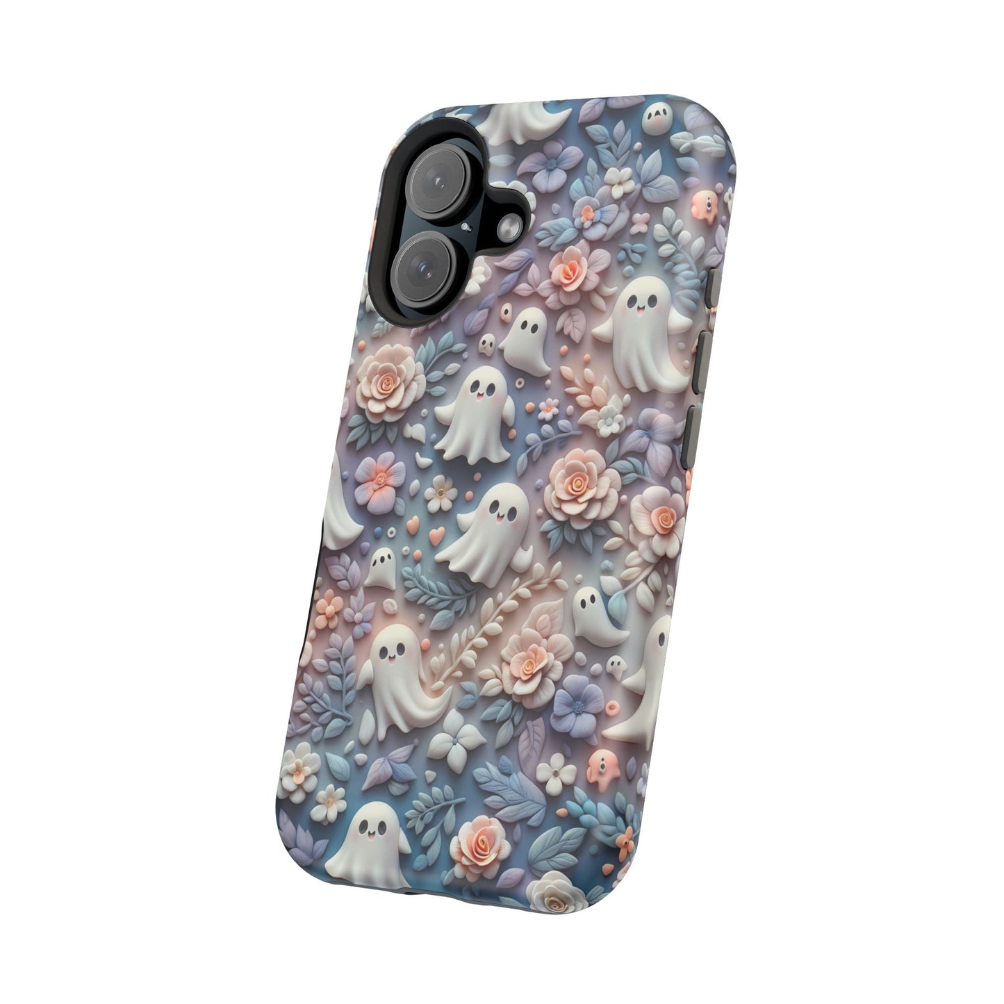 Cute MagSafe Ghosts Flowers Phone Case | Ethereal Clay Style | Autumn and Halloween Aesthetic | Tough Dual Layer Protection