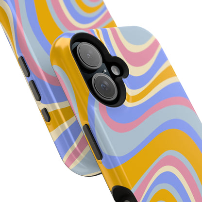Groovy Pastel Waves MagSafe iPhone Case – 70s-Inspired Design with Dual-Layer Protection
