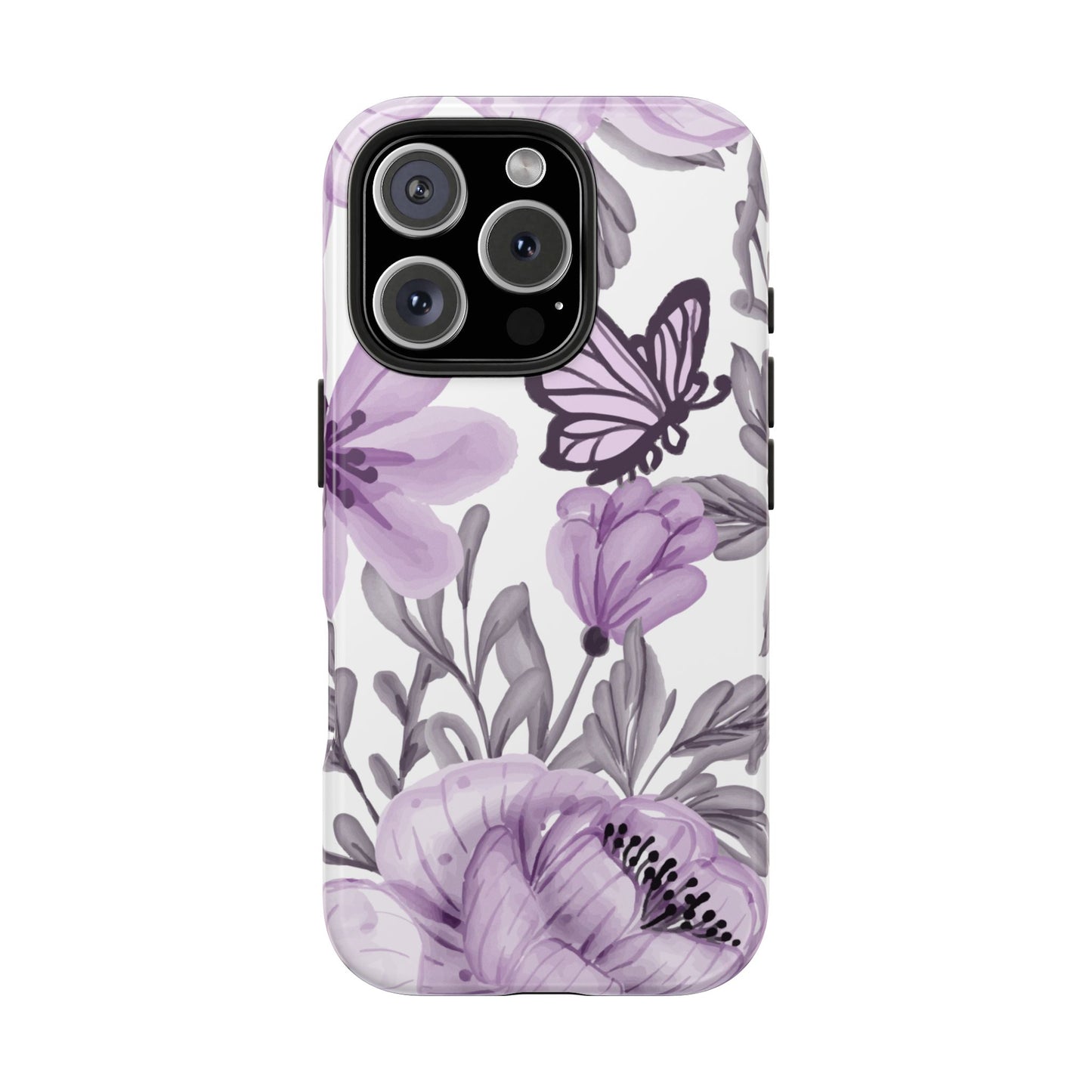 Lavender Bloom Butterfly iPhone Case – Delicate Floral Design with Watercolor Details