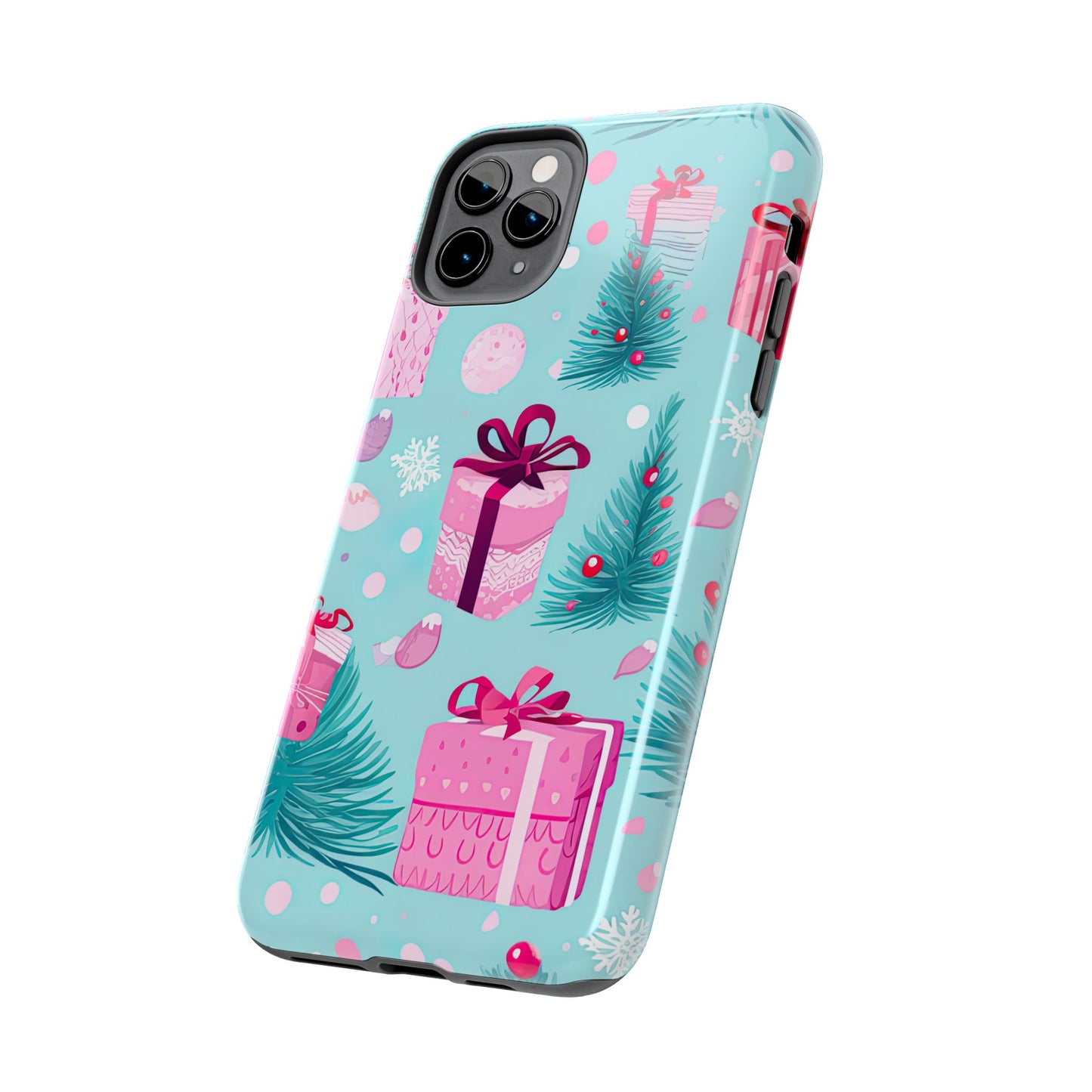 Festive Pink Christmas Gifts and Evergreen iPhone Case – Holiday Theme, Protective Cover