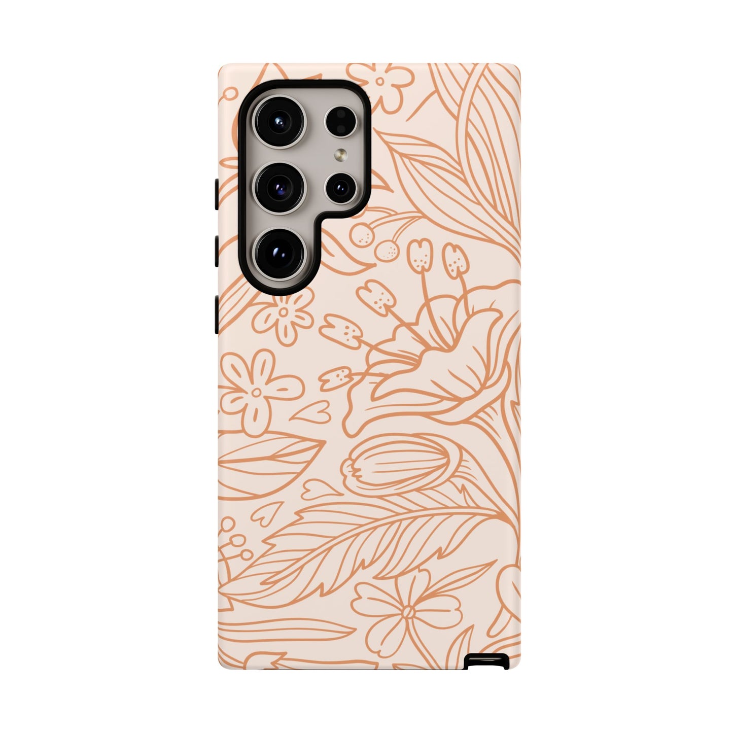 Soft Terracotta Floral Line Art Tough Samsung Galaxy Case – Minimalist Botanical Design with Dual-Layer Protection