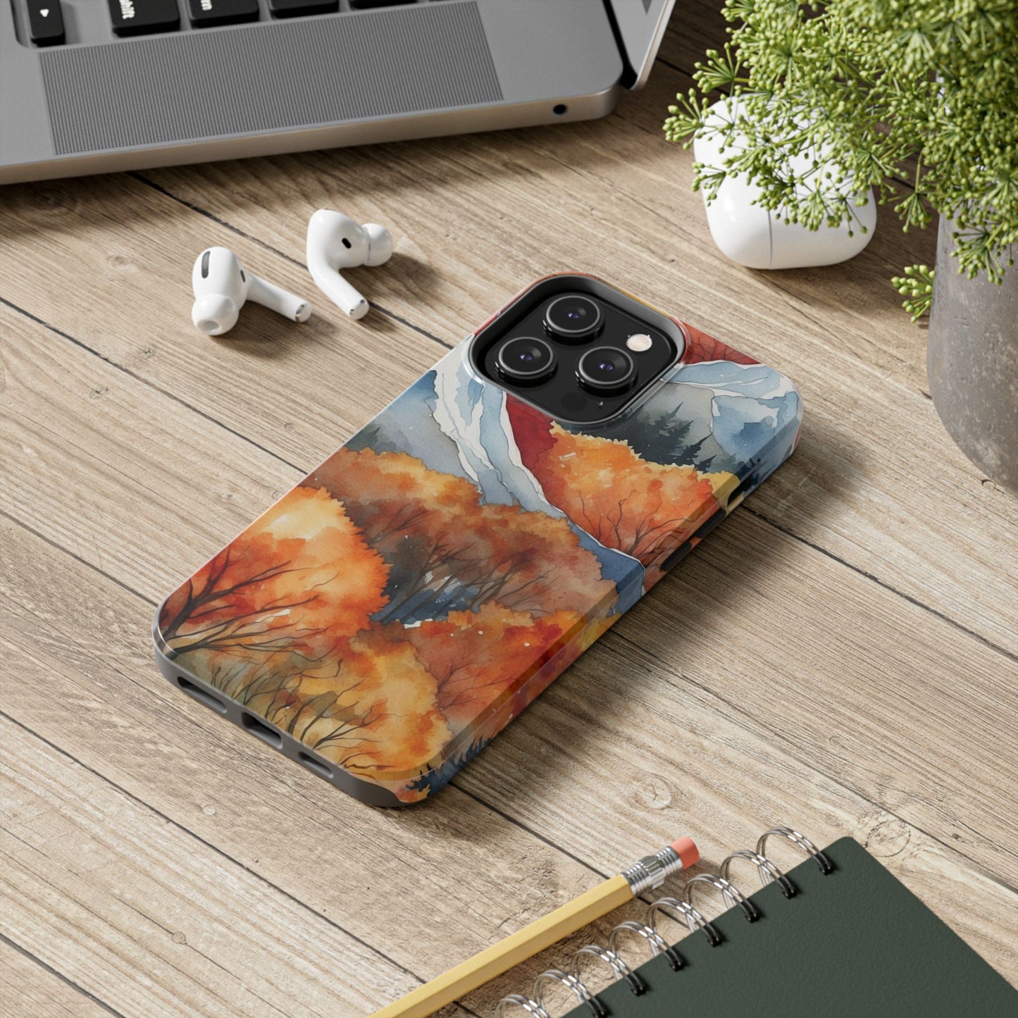 Autumn Mountain Forest Watercolor - iPhone Case