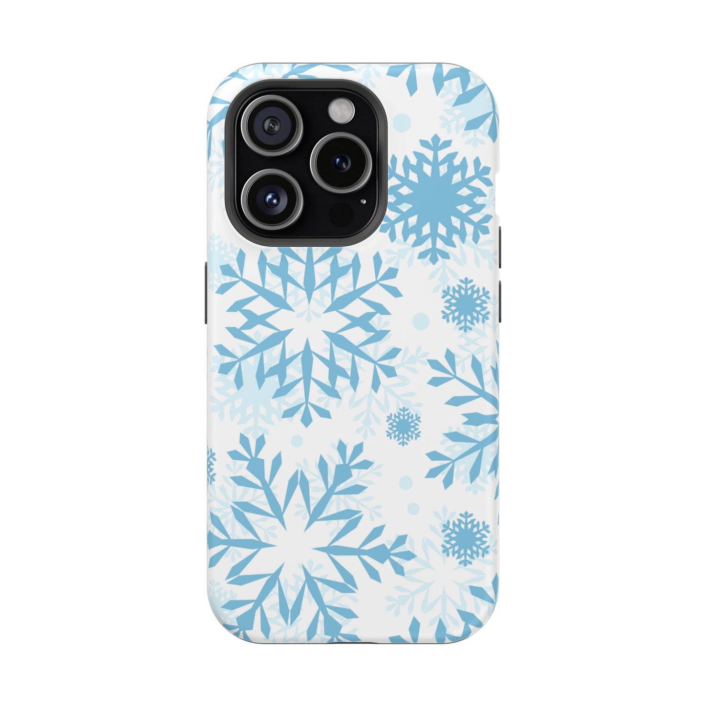 Frosty Blue Snowflakes MagSafe iPhone Case – Shockproof, Smooth Matte Finish, Dual-Layer Design