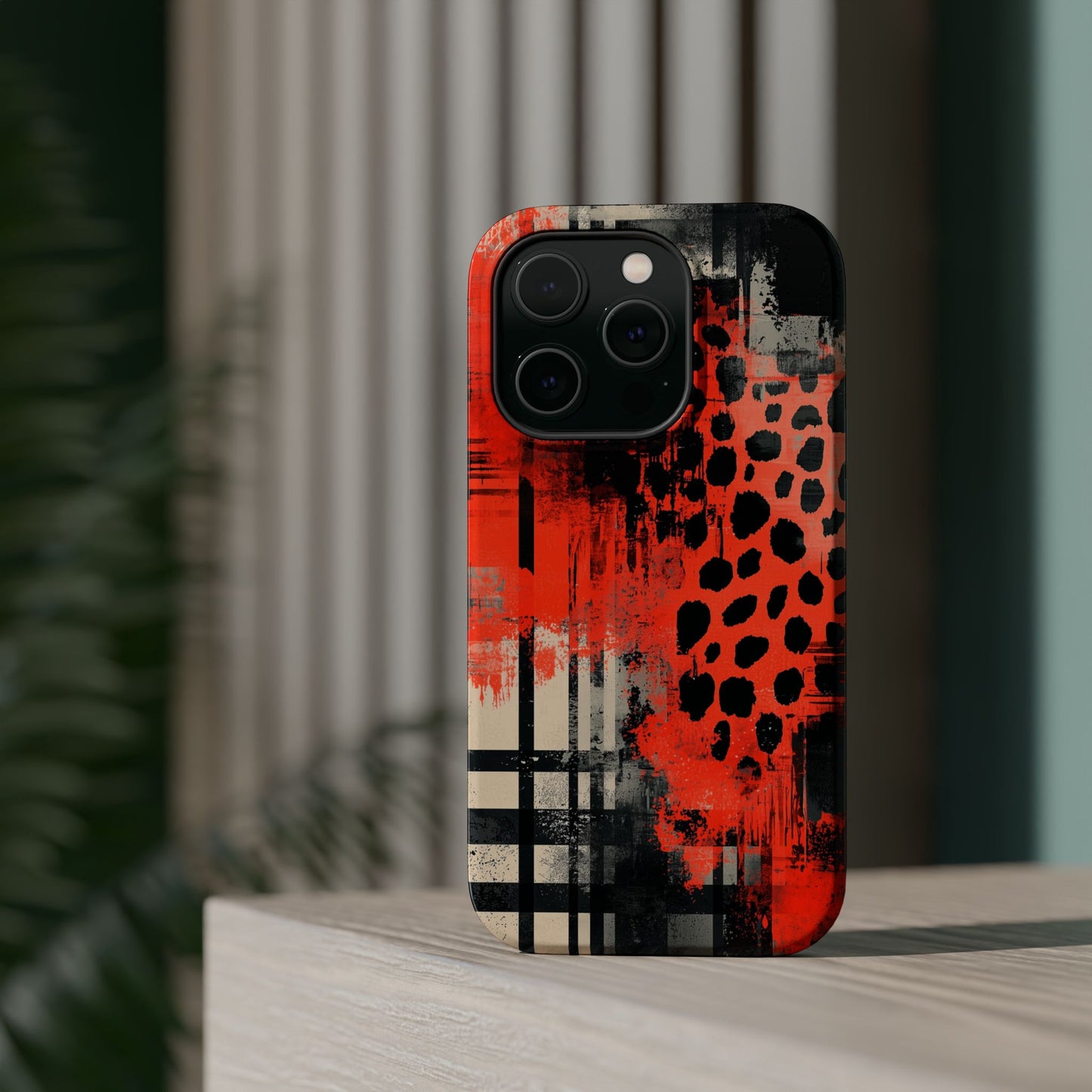 MagSafe iPhone Case: Cheetah Plaid – Red & Black Pattern