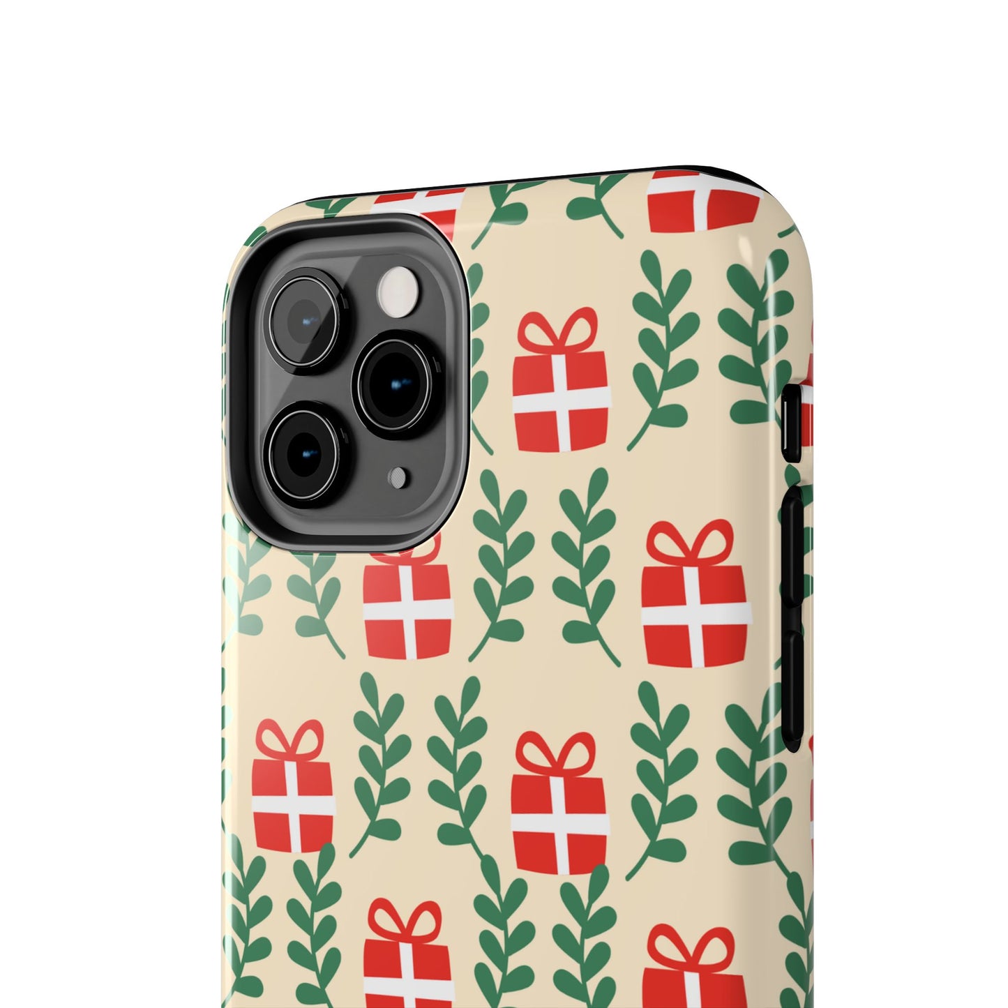 iPhone Case: Holiday Cheer – Red Gifts & Green Leaves