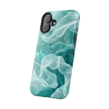 Elegant Flowing Teal Fabric MagSafe iPhone Case – Soft Waves Design