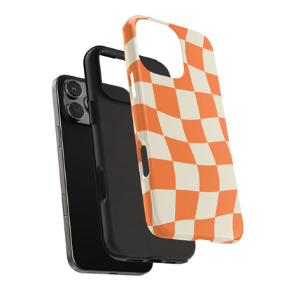 Wavy Retro Checkerboard iPhone Case – Shockproof, Matte Finish, Dual-Layer Protection