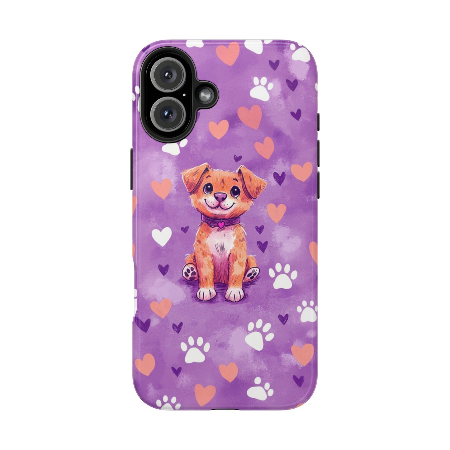 Cute Puppy iPhone Case - Adorable Pet Design with Hearts & Paw Prints, Protective Cover