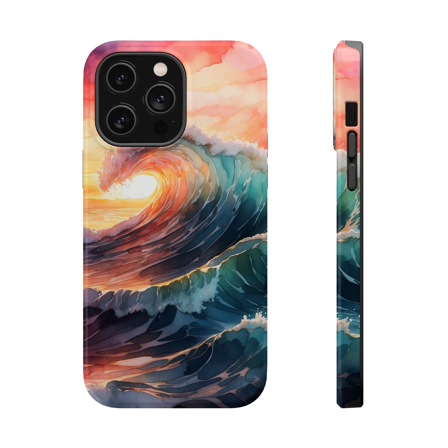 Ocean Sunrise Wave MagSafe iPhone Case – Vibrant Watercolor Wave Design