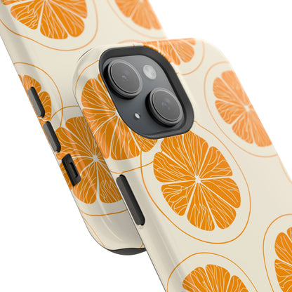 Citrus Burst Pattern Tough MagSafe iPhone Case – Bold Orange Design, Shockproof Protection