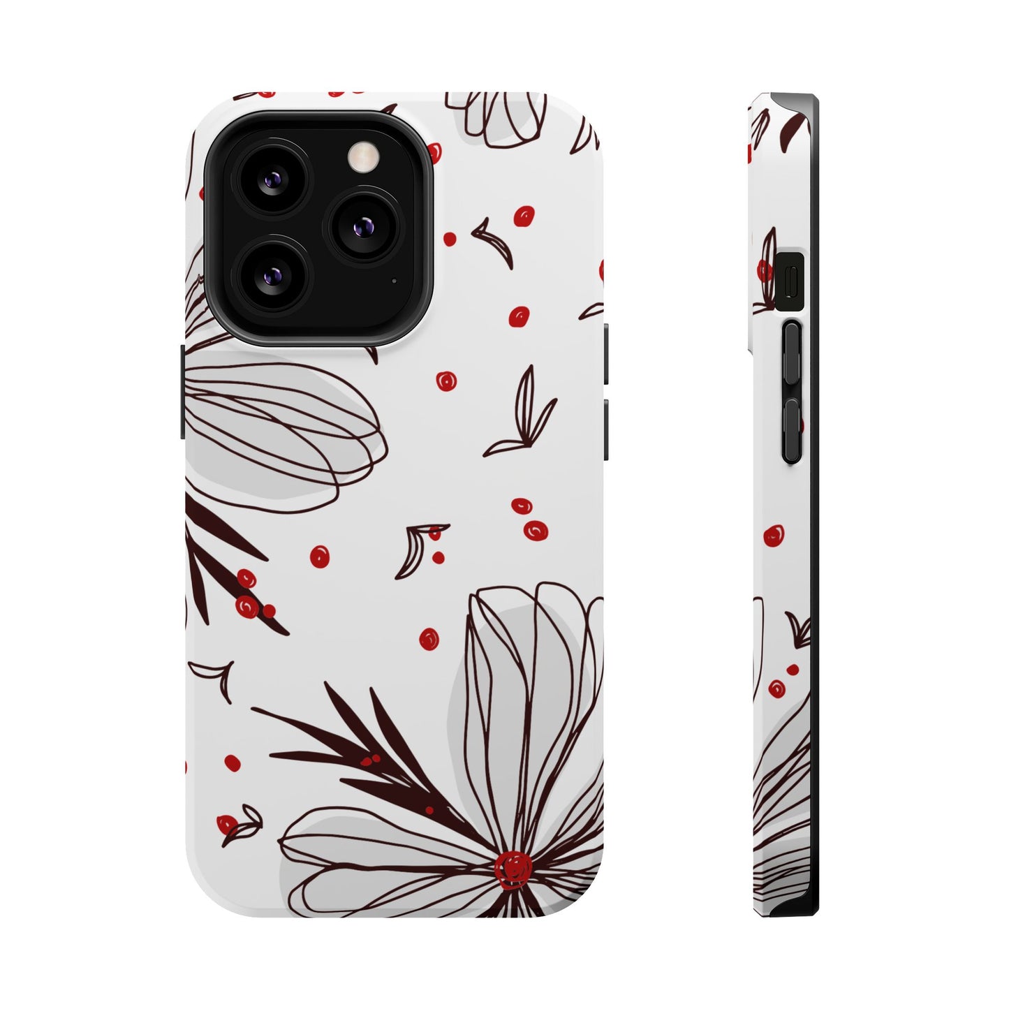 Minimalist Line Art Floral Tough MagSafe iPhone Case – Bold Red and Black Design, Shockproof Protection