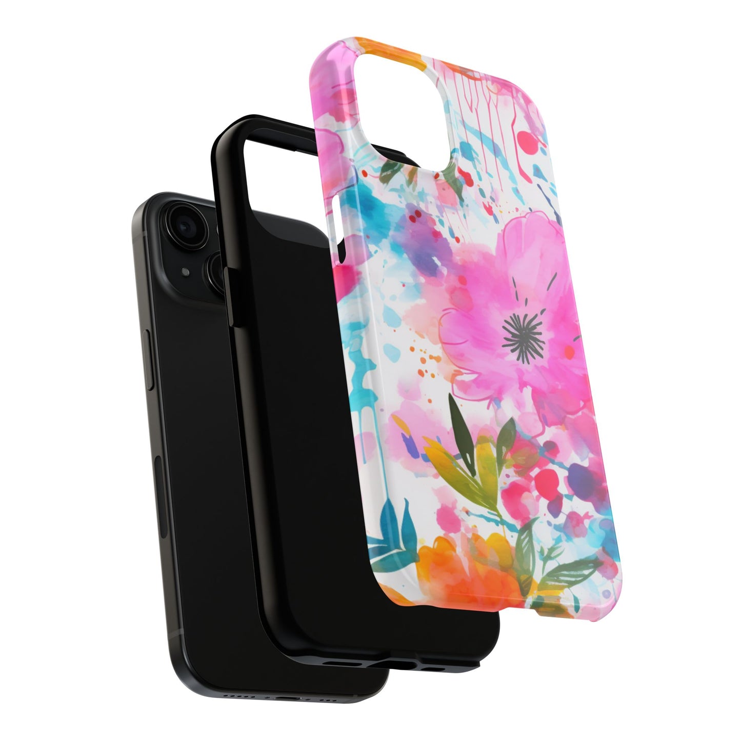 Color Splash Pink & Orange Watercolor Floral - iPhone Case