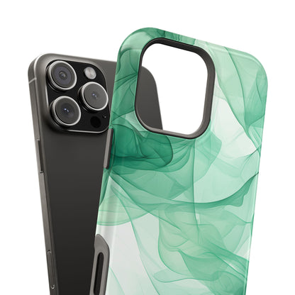 Translucent Flowing Green Fabric MagSafe iPhone Case – Elegant Fluid Design