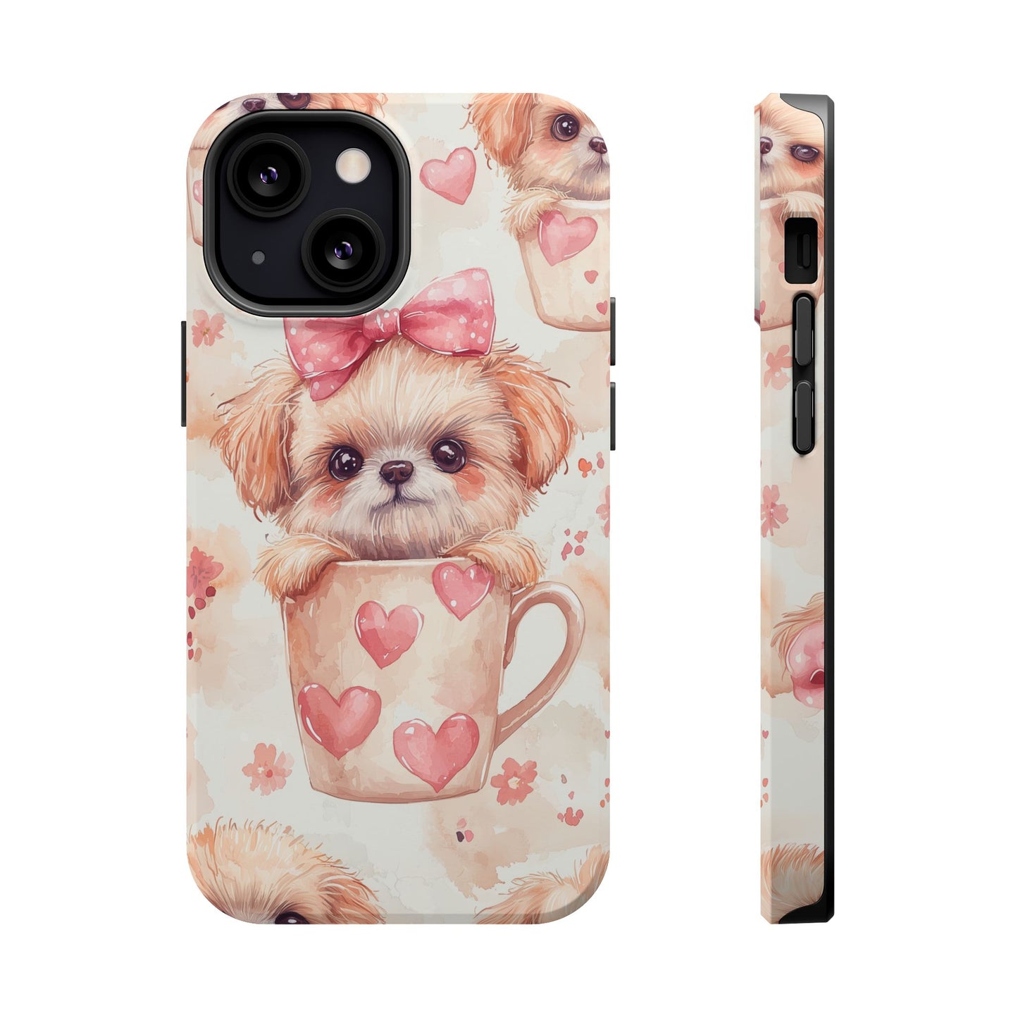 Adorable Puppy in Teacup MagSafe iPhone Case – Tough, Dual-Layer Protection with Cute Pink Bow Design