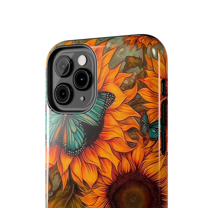 Vintage Blue Butterfly & Sunflower Art – iPhone Case