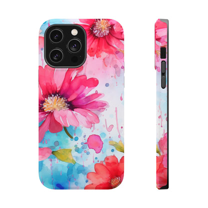 Vibrant Watercolor Red & Pink Floral - MagSafe iPhone Case