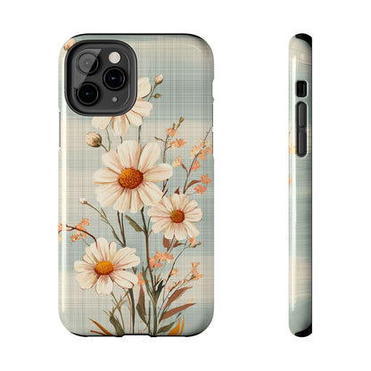 Vintage Plaid & Daisy Floral Tough iPhone Case – Dual-Layer Protection with Retro Flower Design