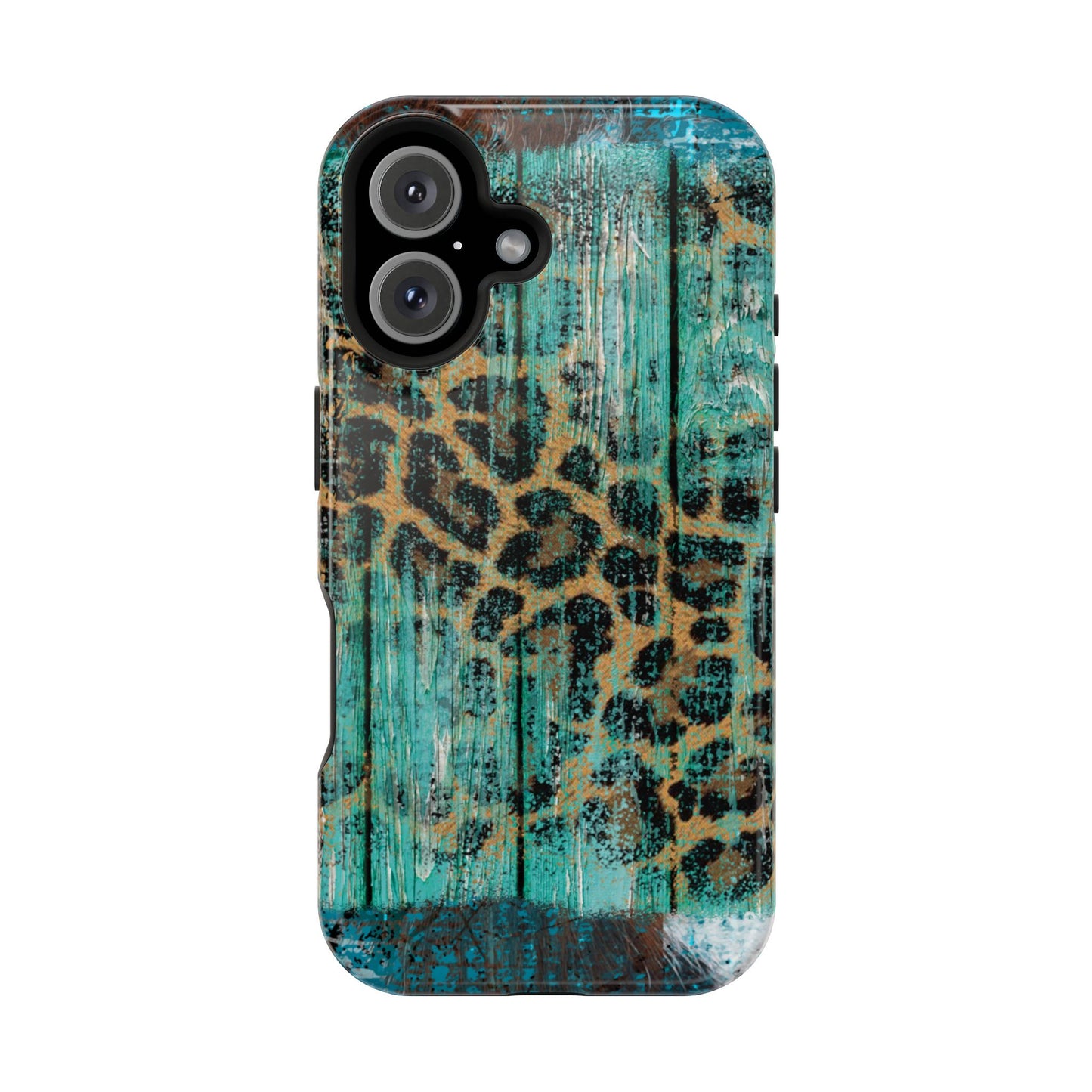 Turquoise Rustic Leopard Wood - MagSafe  iPhone Series Case