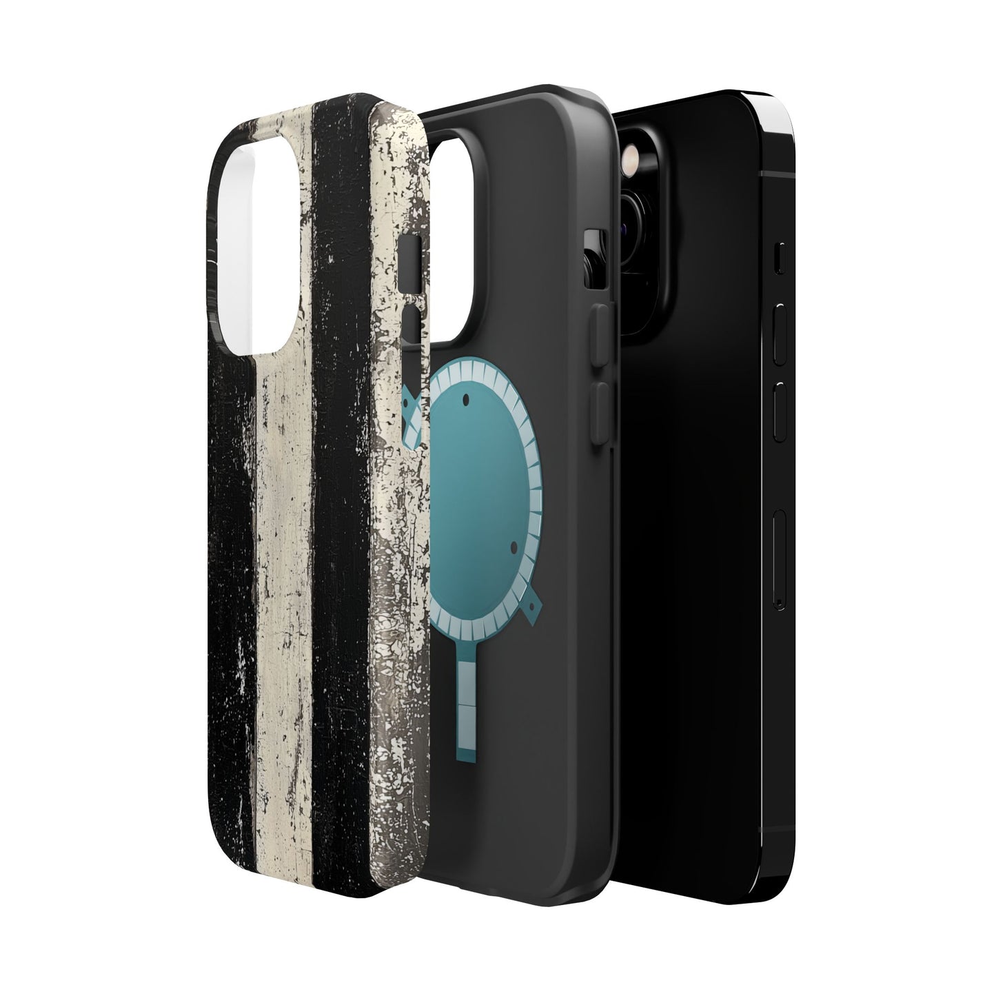 Vintage Vertical Stripe MagSafe iPhone Case - Black & White Grunge Design