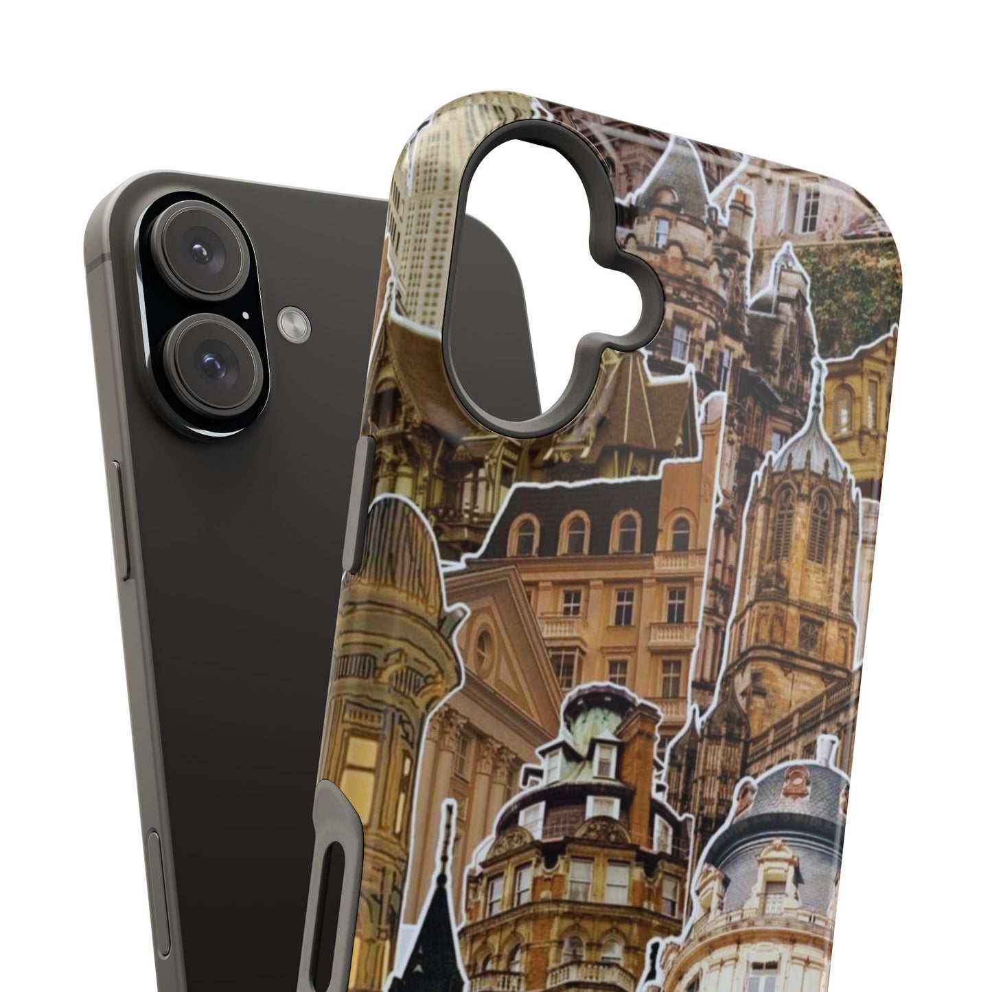 Vintage Architectural Collage MagSafe iPhone Case – Tough Dual-Layer Protection with Matte Finish