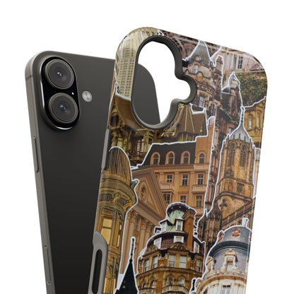 Vintage Architectural Collage MagSafe iPhone Case – Tough Dual-Layer Protection with Matte Finish