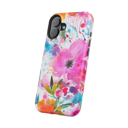 Color Splash Pink & Orange Watercolor Floral - MagSafe iPhone Case